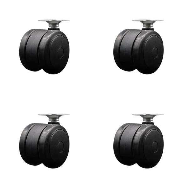 2'' Black Floor Safe Twin Wheel Casters Top Plate , 4PK